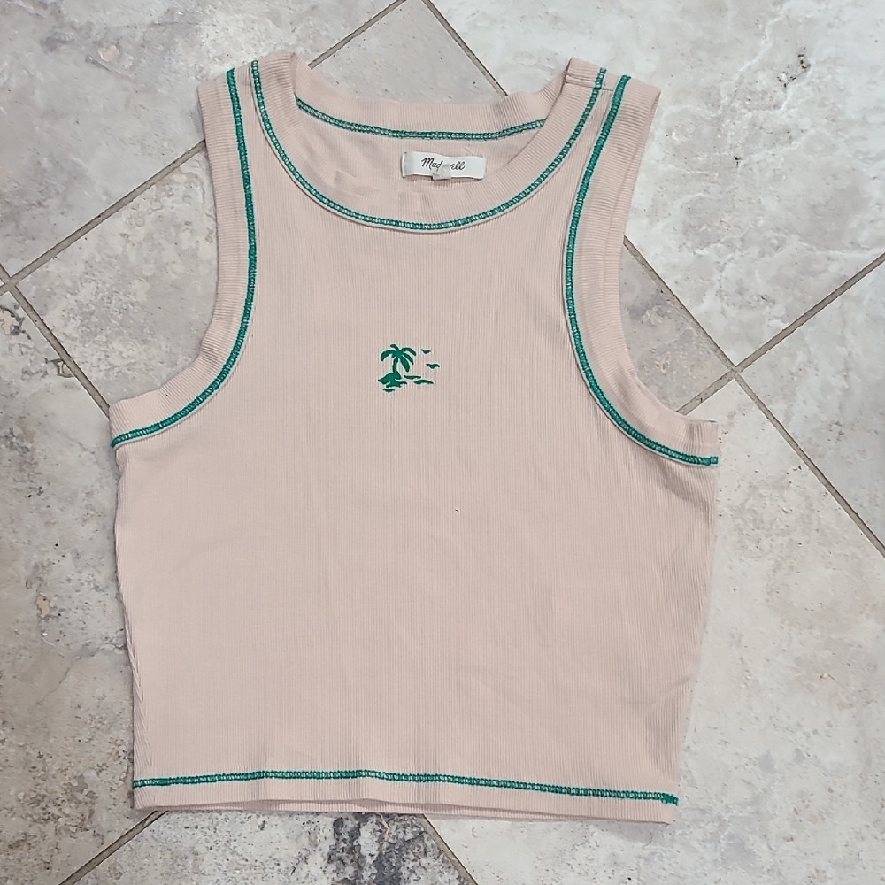Madewell Pink Tank Top with Green Stitching